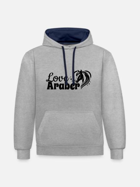 Het Arabische Hoofd van het Paard van het Liefdeshart - Contrast hoodie - grijs gemêleerd/navy