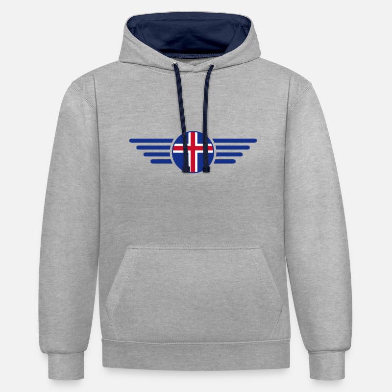 T-shirt design de style islandais - Sweat à capuche contrasté - gris chiné/bleu marine