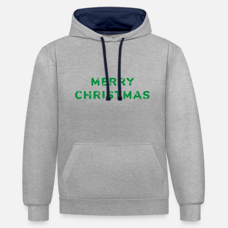 Joyeux Noël : Style festif vert - Sweat à capuche contrasté - gris chiné/bleu marine
