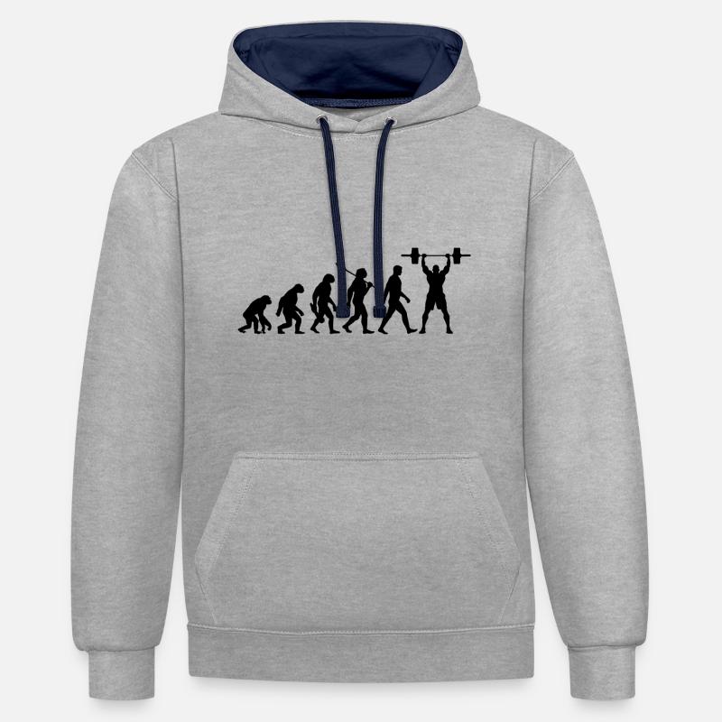 Evolution - Haltérophilie - Musculation - Sweat à capuche contrasté - gris chiné/bleu marine