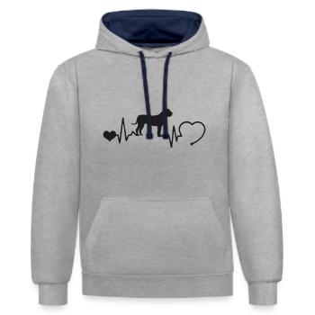 Boerboel mit Herzschlag - Kontrast-Hoodie - Grau meliert/Navy - Vorne - Liana (172cm) & Jaron (178cm)