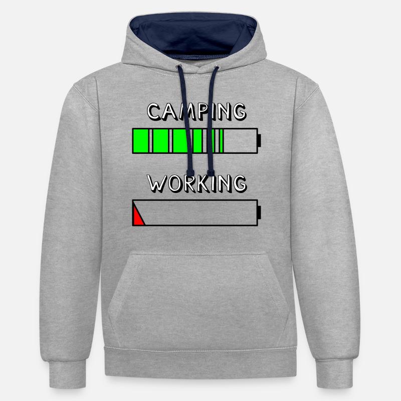 camping reloading - Kontrast-Hoodie - Grau meliert/Navy