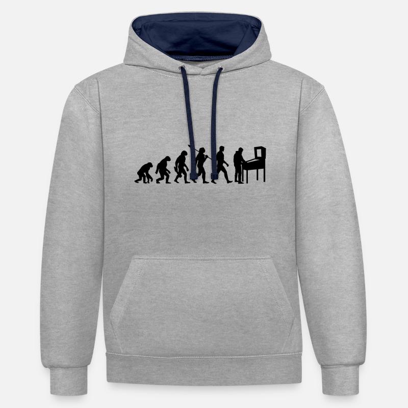Evolution - Pinball - Flipper - Automat - Kontrast-Hoodie - Grau meliert/Navy
