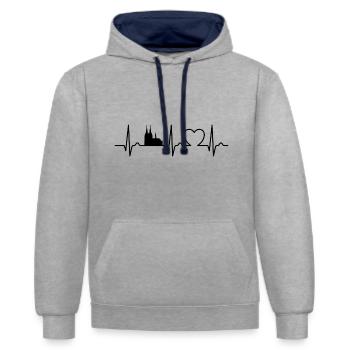 Herzkurve Köln - Reise - Kölner Dom - Kontrast-Hoodie - Grau meliert/Navy - Vorne - Liana (172cm) & Jaron (178cm)