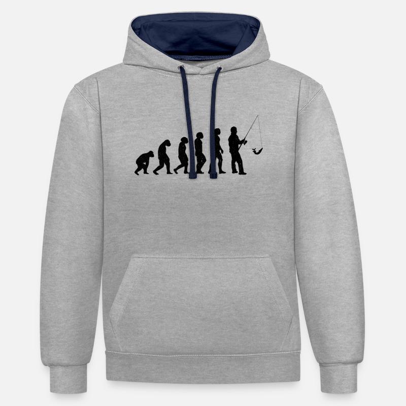 Pêche Pêche Évolution - Sweat à capuche contrasté - gris chiné/bleu marine