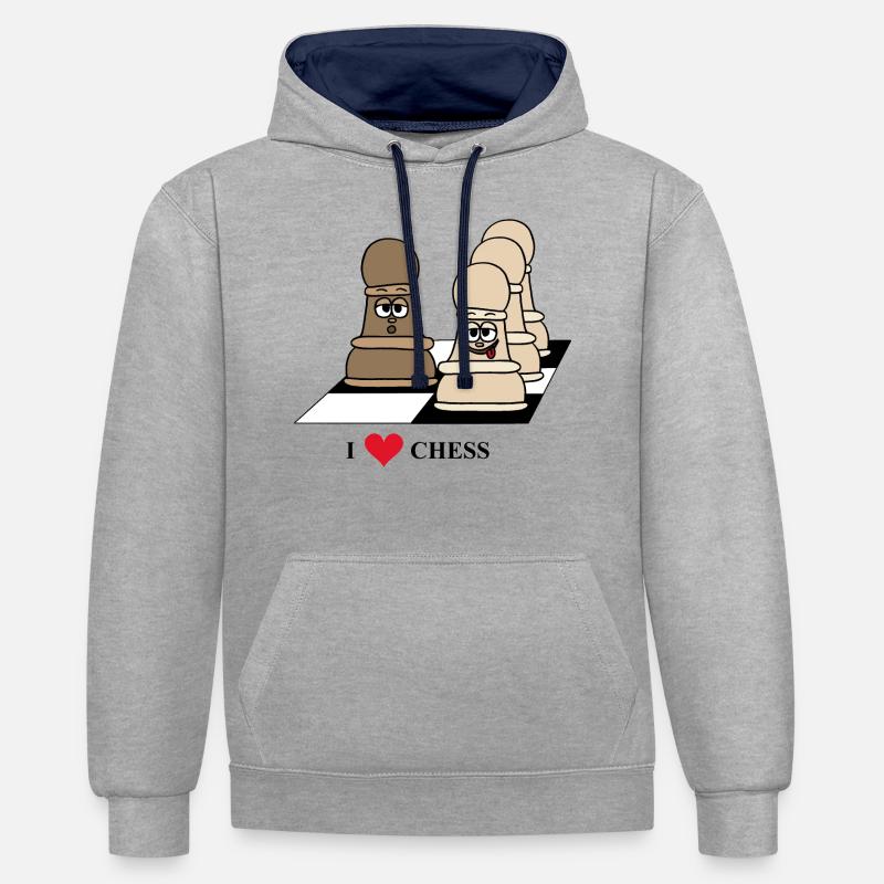 Échecs, pion, échecs - Sweat à capuche contrasté - gris chiné/bleu marine