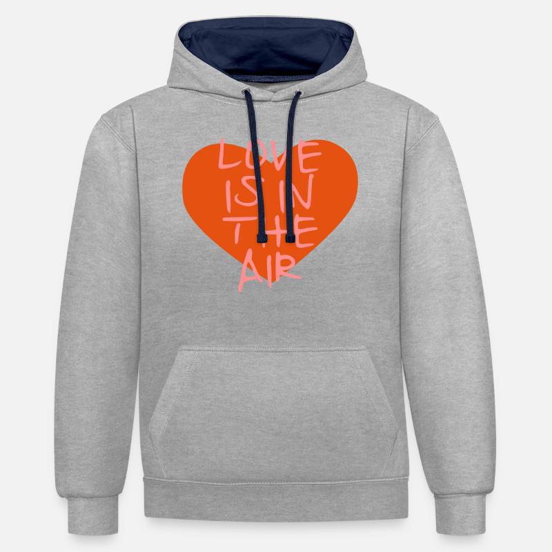 L'amour est dans l'air - Sweat à capuche contrasté - gris chiné/bleu marine
