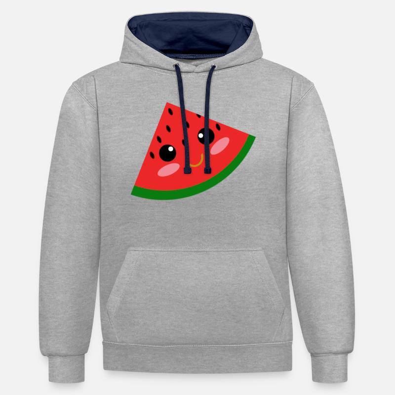 Pastèque joyeux - Sweat à capuche contrasté - gris chiné/bleu marine