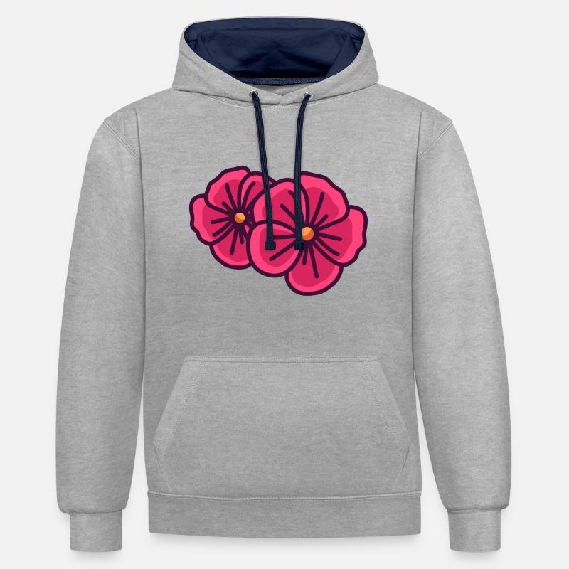 Géranium - Sweat à capuche contrasté - gris chiné/bleu marine
