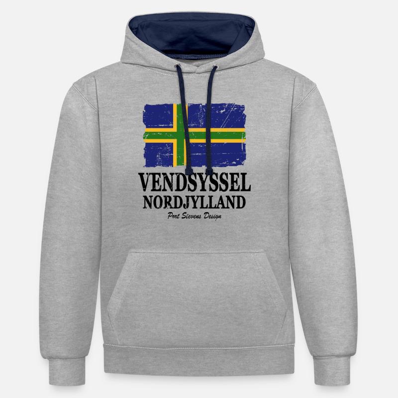 Vendsyssel - Nordjylland - Danemark - Sweat à capuche contrasté - gris chiné/bleu marine