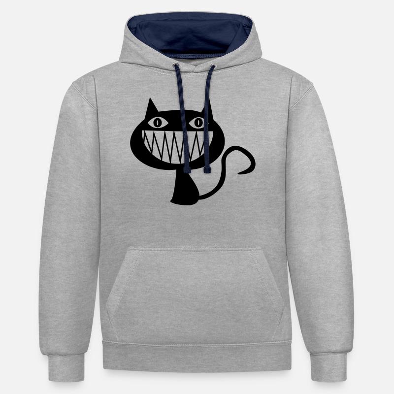 Chat du Cheshire (D00231) - Sweat à capuche contrasté - gris chiné/bleu marine
