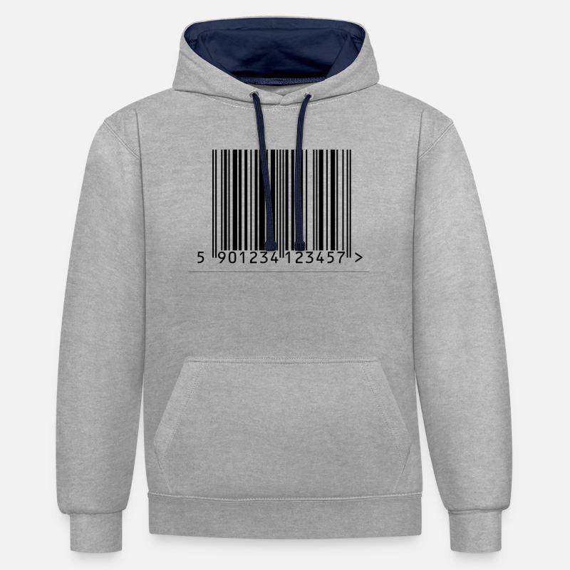 Conception de codes à barres - Sweat à capuche contrasté - gris chiné/bleu marine