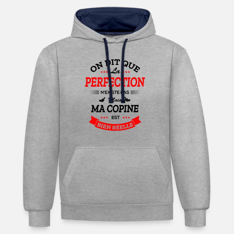 COPINE PARFAITE - Sweat à capuche contrasté - gris chiné/bleu marine