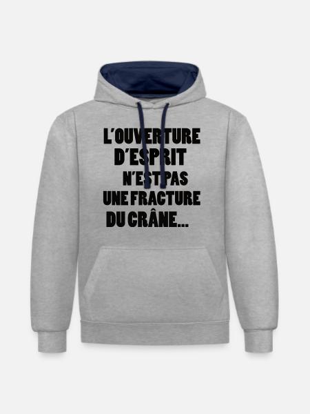 Humour noir - Sweat à capuche contrasté - gris chiné/bleu marine