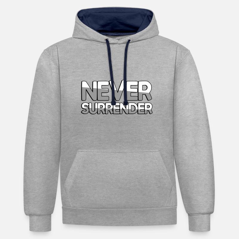 NEVER SURRENDER - Jeux vidéo - Sweat à capuche contrasté - gris chiné/bleu marine