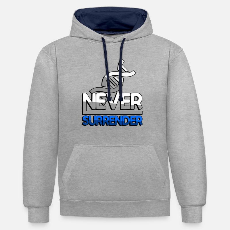 NEVER SURRENDER (Bleu) + ADN - Jeux - Sweat à capuche contrasté - gris chiné/bleu marine