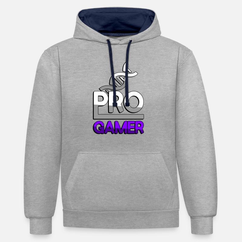 PRO GAMER (Violet) + ADN - Jeux - Sweat à capuche contrasté - gris chiné/bleu marine