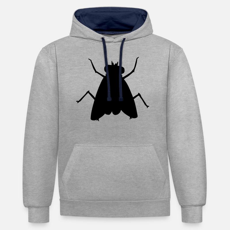 Silhouette Petite Mouche Domestique Insecte - Sweat à capuche contrasté - gris chiné/bleu marine