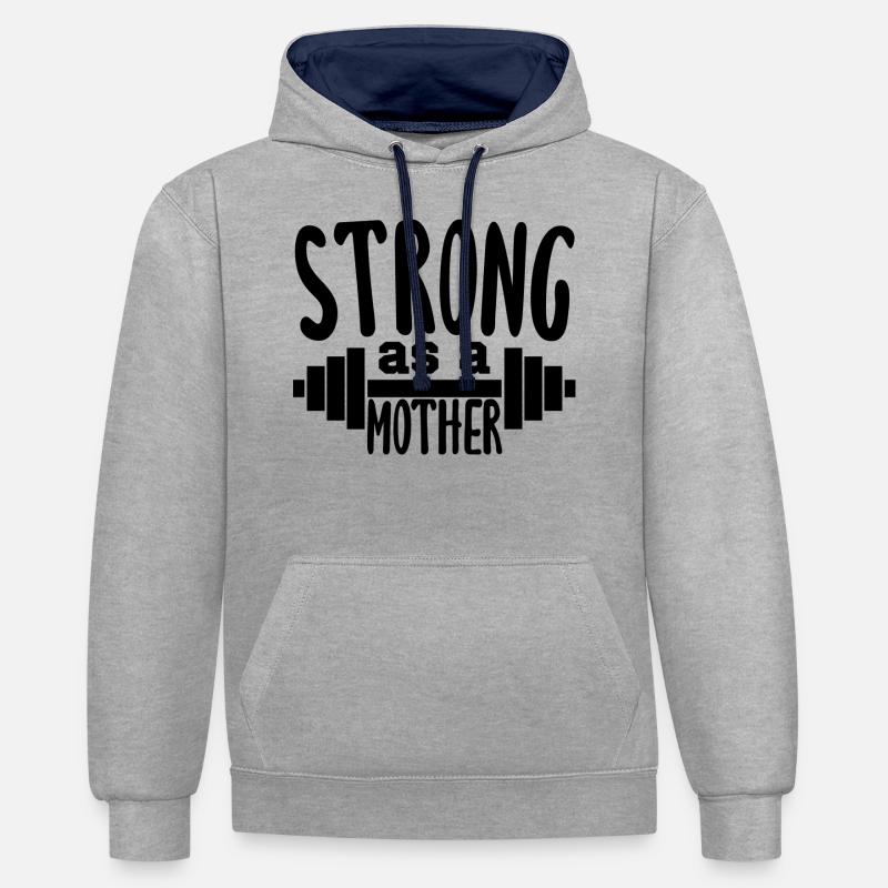 Forte comme une mère - Sweat à capuche contrasté - gris chiné/bleu marine