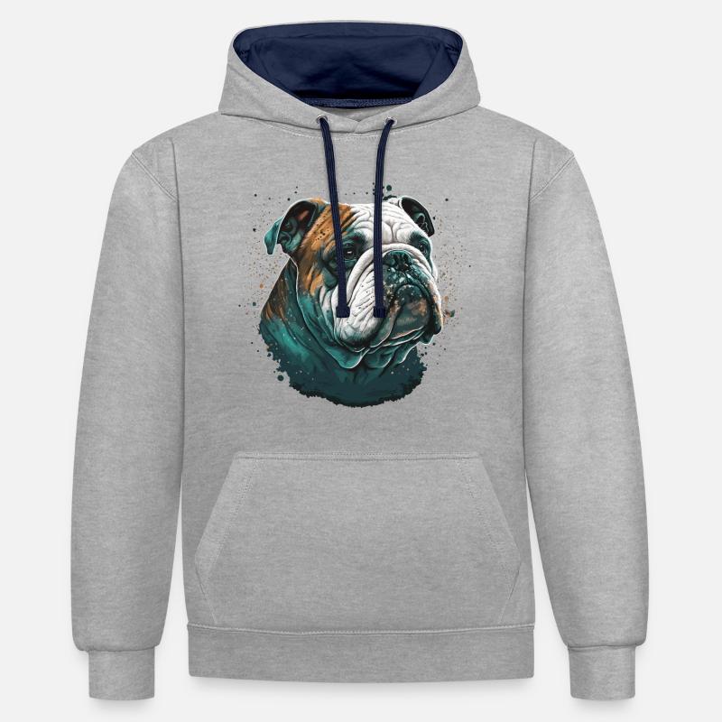 Expression de bouledogue - Sweat à capuche contrasté - gris chiné/bleu marine