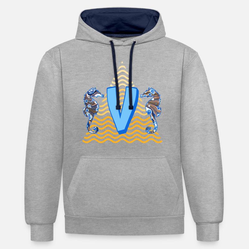 Seahorse E 262 V - Sweat à capuche contrasté - gris chiné/bleu marine