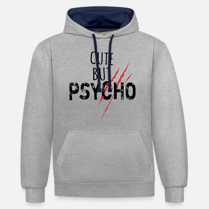 Mignon mais psycho - Spruch - Sweat à capuche contrasté - gris chiné/bleu marine