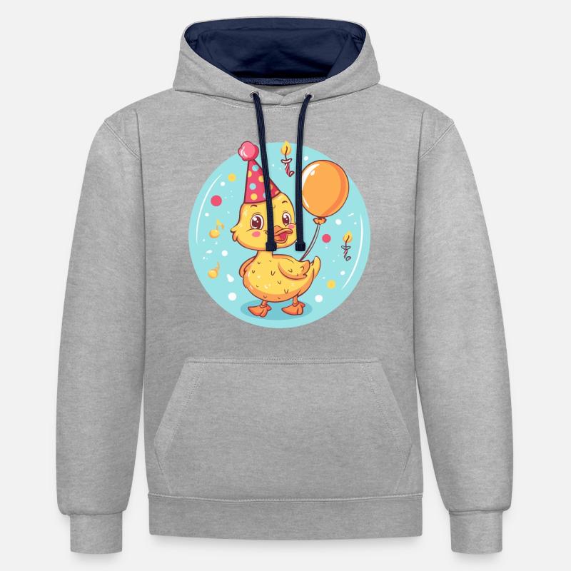 Canard Anniversaire Bébé - Sweat à capuche contrasté - gris chiné/bleu marine