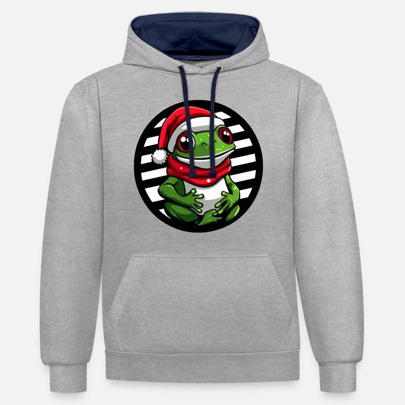 Grenouille Noël Noël - Sweat à capuche contrasté - gris chiné/bleu marine
