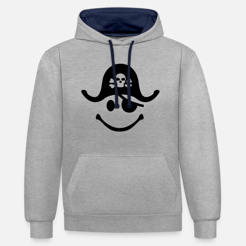 Smiley Pirate - Sweat à capuche contrasté - gris chiné/bleu marine