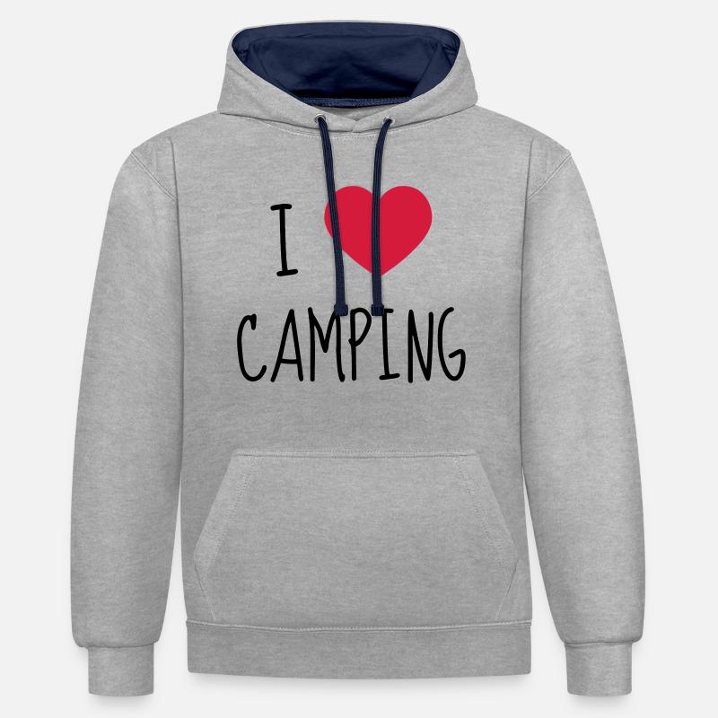 camping / campeur / randonnée / tente - Sweat à capuche contrasté - gris chiné/bleu marine