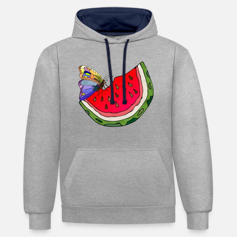 Pastèque - Sweat à capuche contrasté - gris chiné/bleu marine