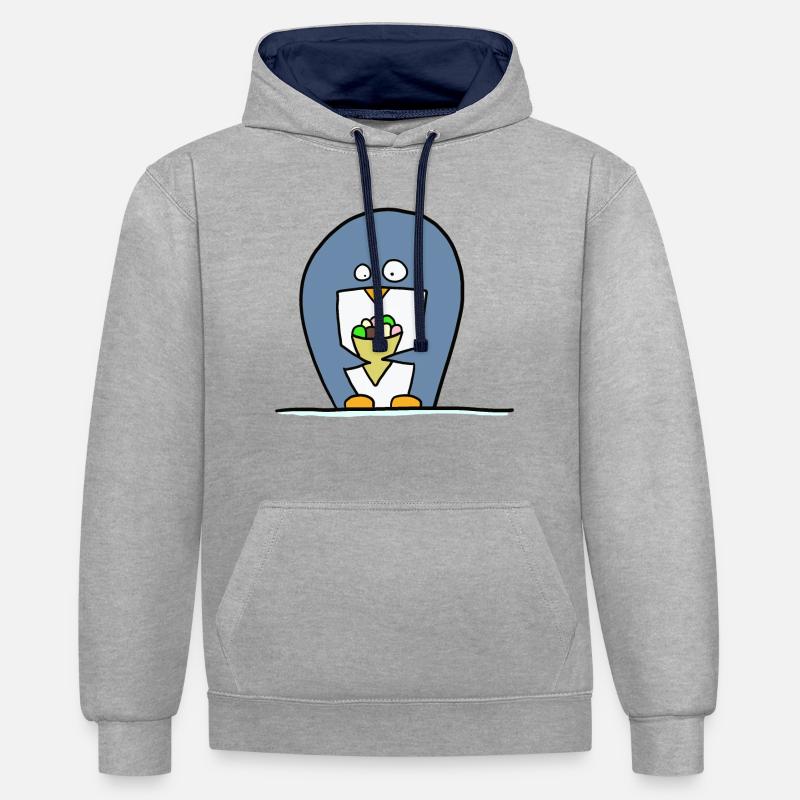 Pinguin mit Eiscreme - Kontrast-Hoodie - Grau meliert/Navy