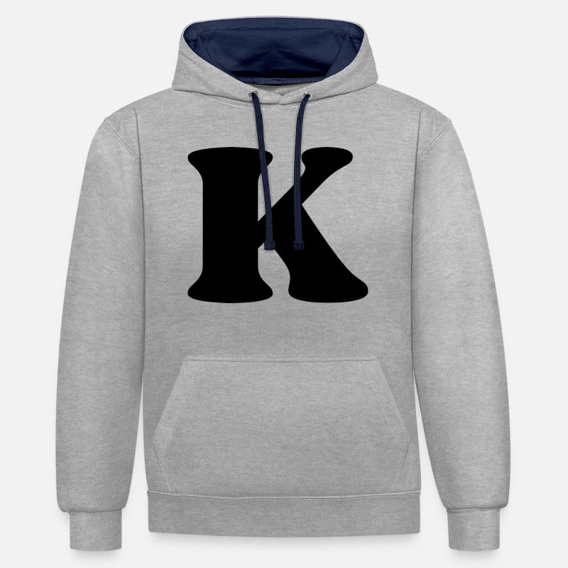 Lettre k - Sweat à capuche contrasté - gris chiné/bleu marine