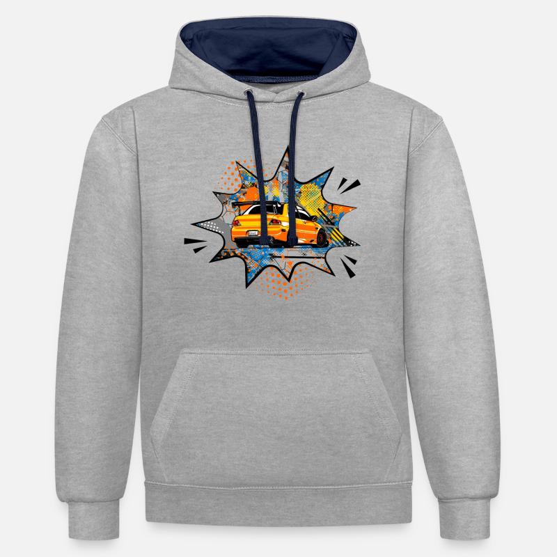 Bulle orange Mitsu - Sweat à capuche contrasté - gris chiné/bleu marine