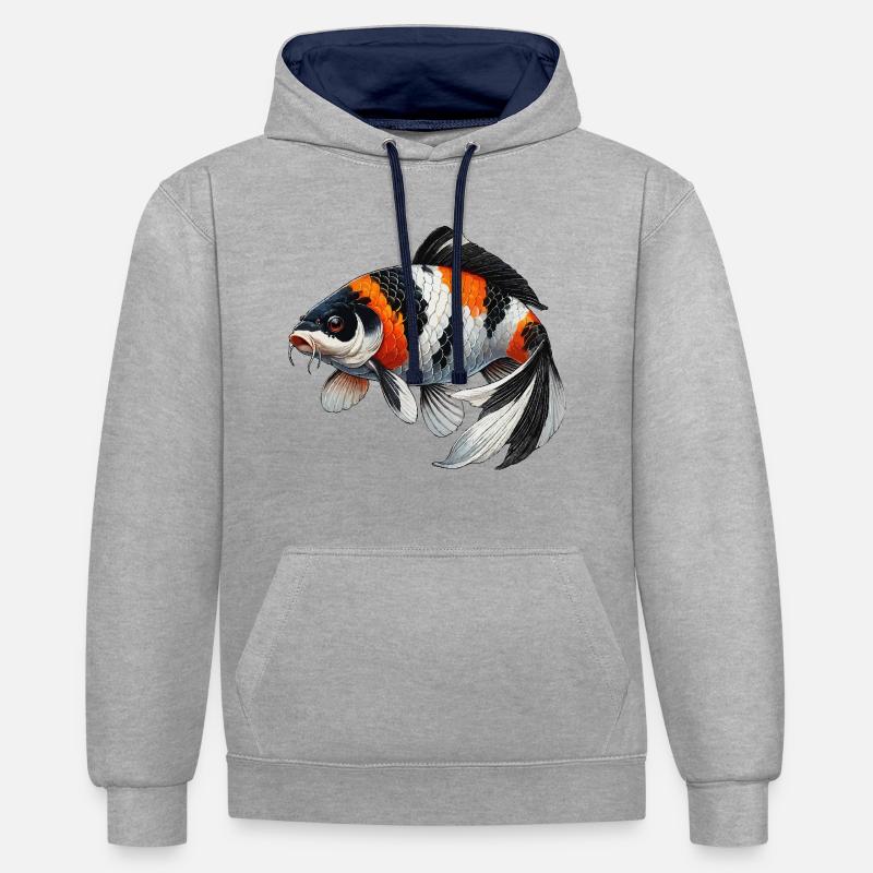 Koi Karpfen oder Wi sw - Kontrast-Hoodie - Grau meliert/Navy