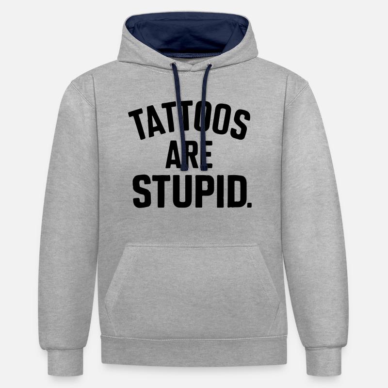 les tatouages sont stupides - Sweat à capuche contrasté - gris chiné/bleu marine