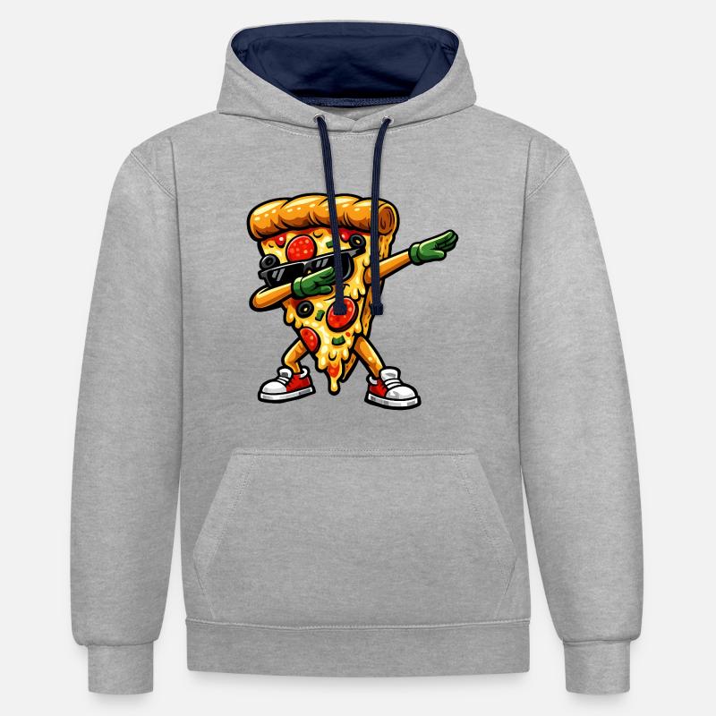 Pizza à tamponner - Sweat à capuche contrasté - gris chiné/bleu marine