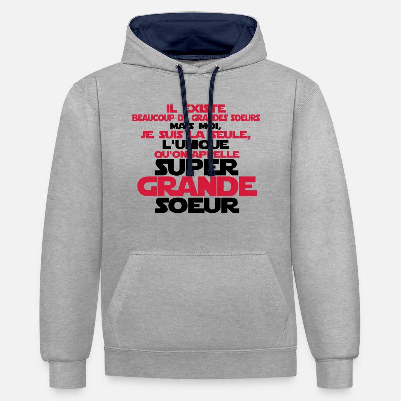 super grande soeur la seule - Sweat à capuche contrasté - gris chiné/bleu marine
