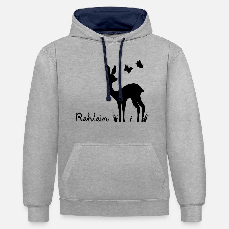 Cerf - Sweat à capuche contrasté - gris chiné/bleu marine