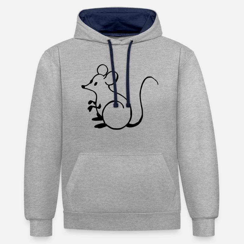 Souris - Sweat à capuche contrasté - gris chiné/bleu marine