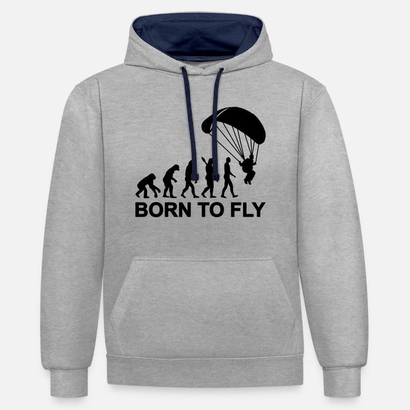 Évolution Parachutisme - Sweat à capuche contrasté - gris chiné/bleu marine