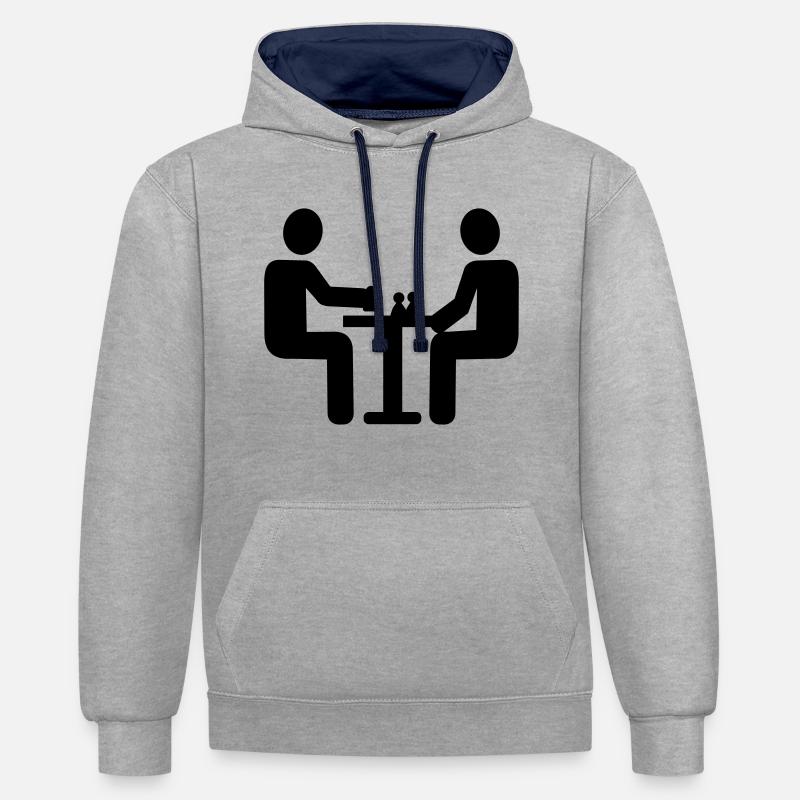Échecs - Sweat à capuche contrasté - gris chiné/bleu marine