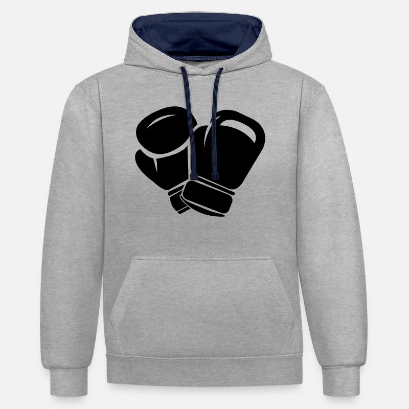box_handschuhe - Sweat à capuche contrasté - gris chiné/bleu marine
