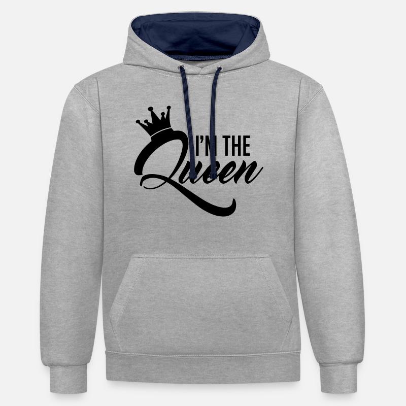 I'm the Queen - Sweat à capuche contrasté - gris chiné/bleu marine