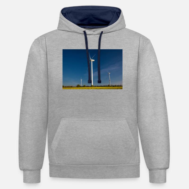 Moulin à vent. Éolienne - Sweat à capuche contrasté - gris chiné/bleu marine