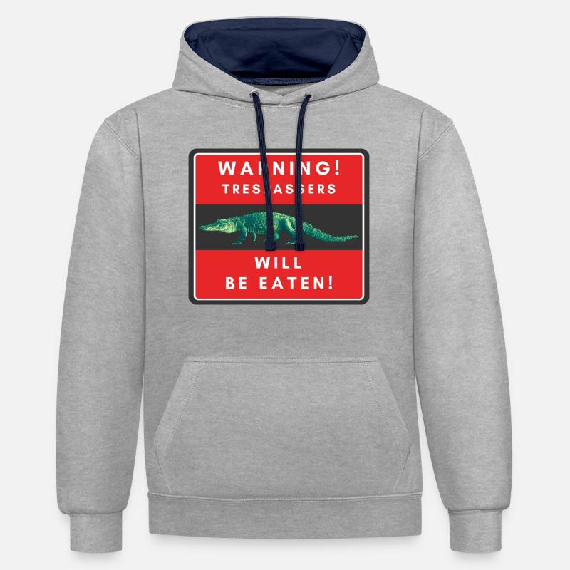 Warnung Eindringlinge werden gegessen - Kontrast-Hoodie - Grau meliert/Navy