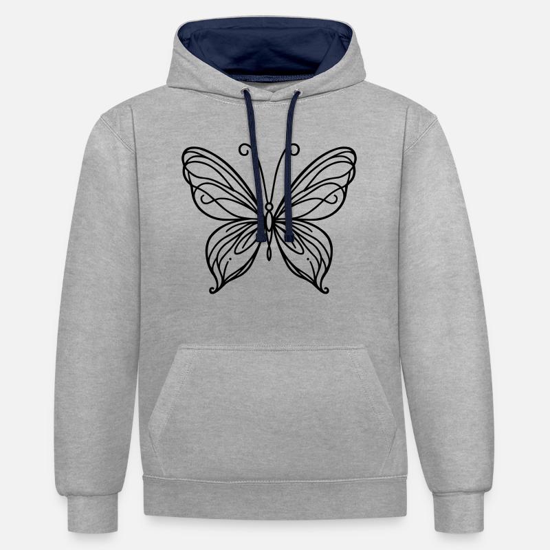 Papillon - Sweat à capuche contrasté - gris chiné/bleu marine
