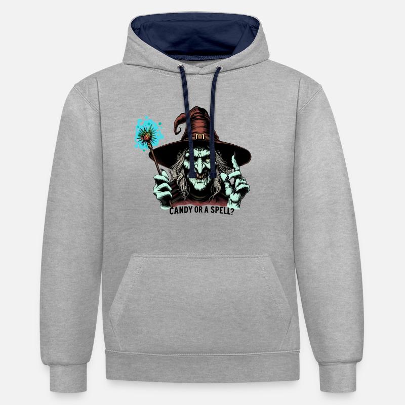 Süßigkeiten oder ein Zauber ?? - Kontrast-Hoodie - Grau meliert/Navy