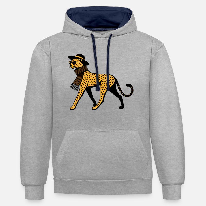 Leopard chic - Sweat à capuche contrasté - gris chiné/bleu marine