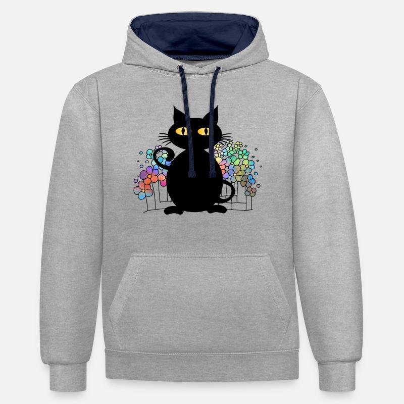 Chat - Sweat à capuche contrasté - gris chiné/bleu marine
